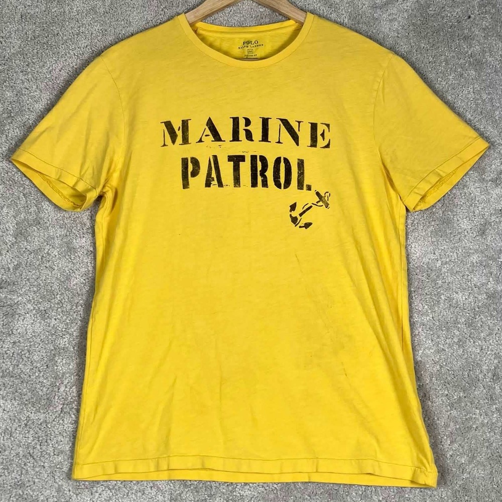 Polo Ralph Lauren T-Shirt Mens Medium Yellow Marine Patrol Rescue Div Graphic